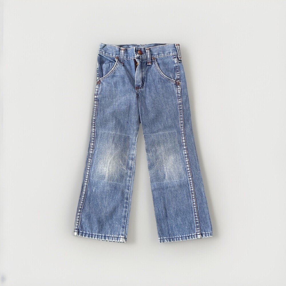Cowboy True Vintage 1970s Wrangler Blue Denim Jeans Boys Size 4 Talon Zip 20x17